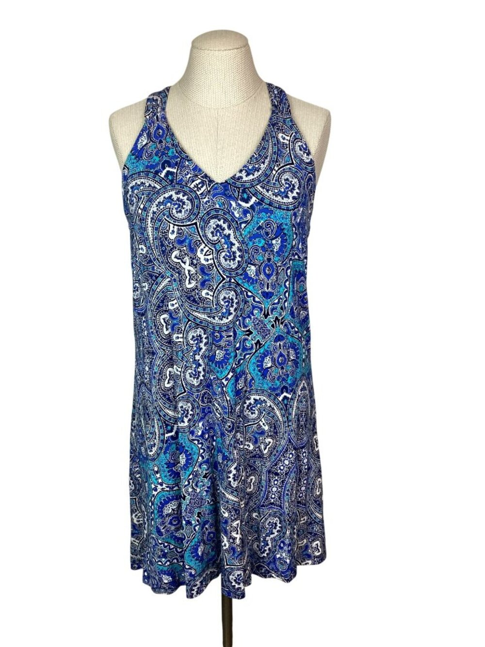 Sigrid Olsen Paisley Sleeveless Racerback Dress Womens Medium Blue Turquiose Whi - Picture 2 of 12
